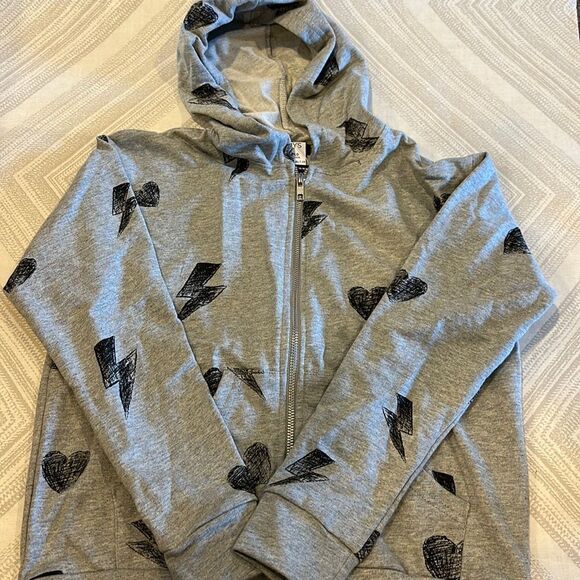 fbz Girls Grey Lightning Bolt & Heart Hooded Sweatshirt - Picture 1 of 5